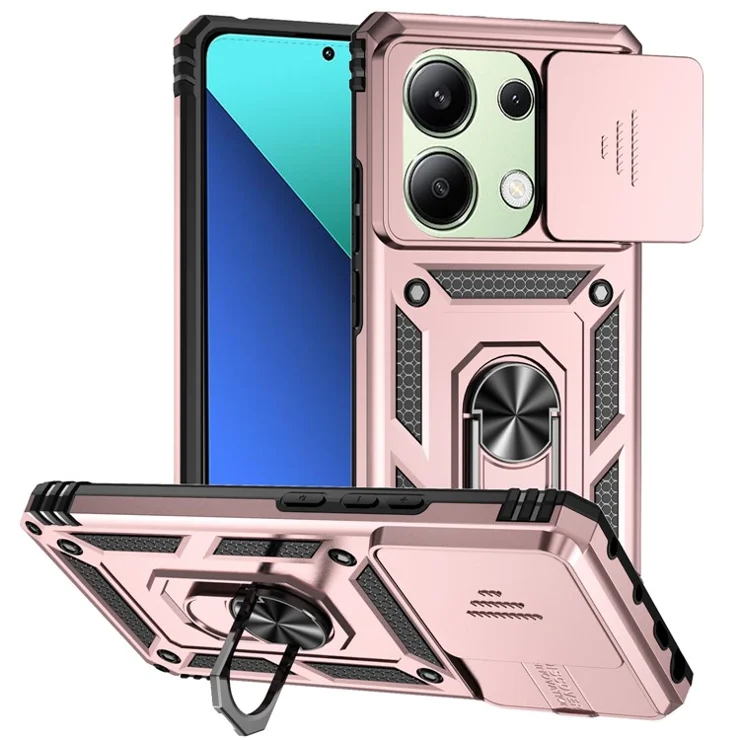 For Xiaomi Redmi Note 13 Pro 4G / Poco M6 Pro 4G Case Upgraded Lens Protection PC + TPU Phone Cover Kickstand - Rose Gold