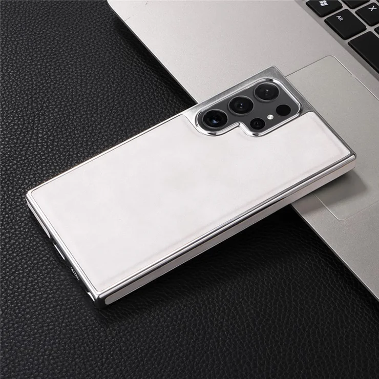 For Samsung Galaxy S22 Ultra 5G Magnetic Case PU Leather Back Cover Compatible with MagSafe - White