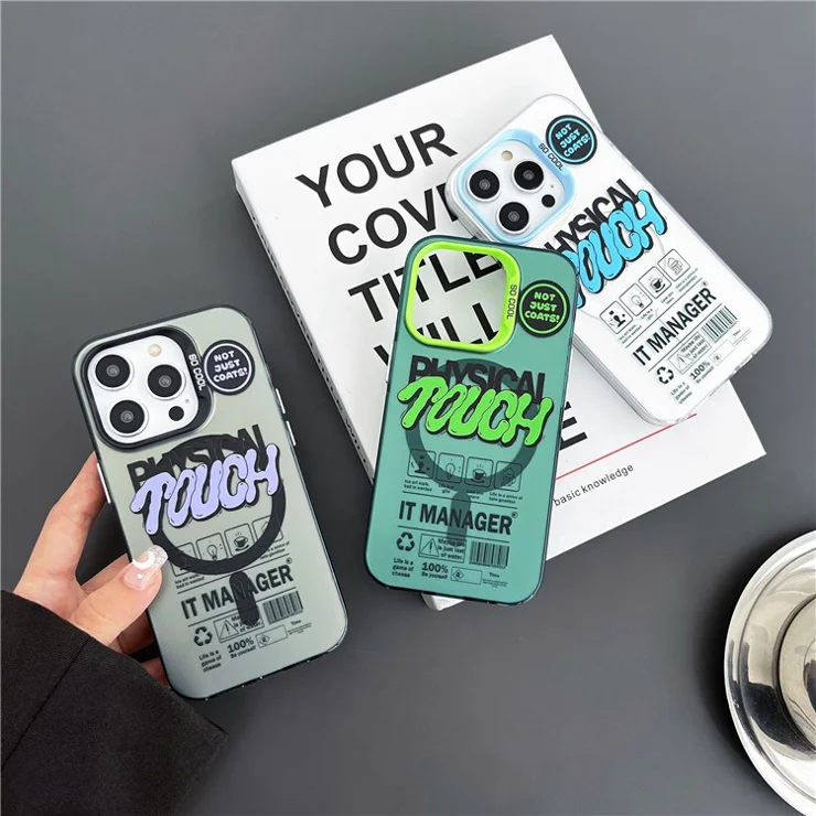 For iPhone 13 Pro Magnetic Case PC TPU English Tags Printed Back Cover Compatible with MagSafe - Green