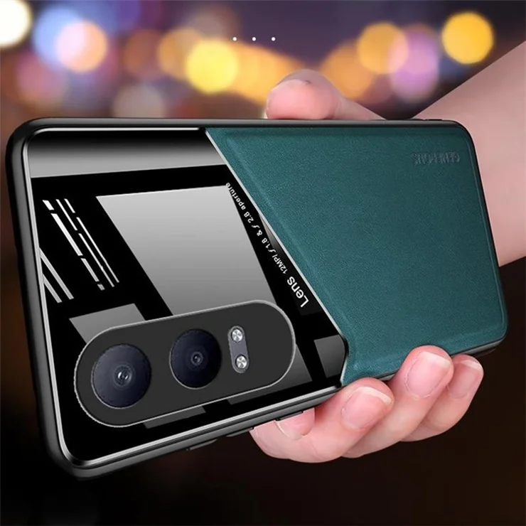 For OnePlus Nord CE4 Lite 5G / Oppo K12x 5G (China) Case Leather Coated PC+TPU Phone Back Cover - Green