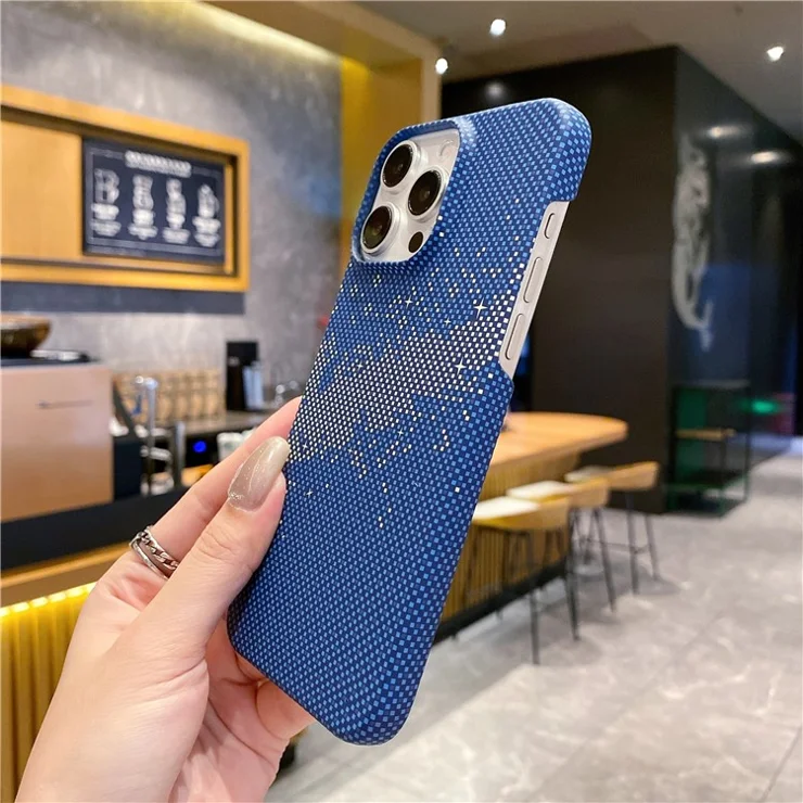 For iPhone 15 Pro Case Water Transfer Printing Starry Sky Pattern Hard PC Cover - Blue