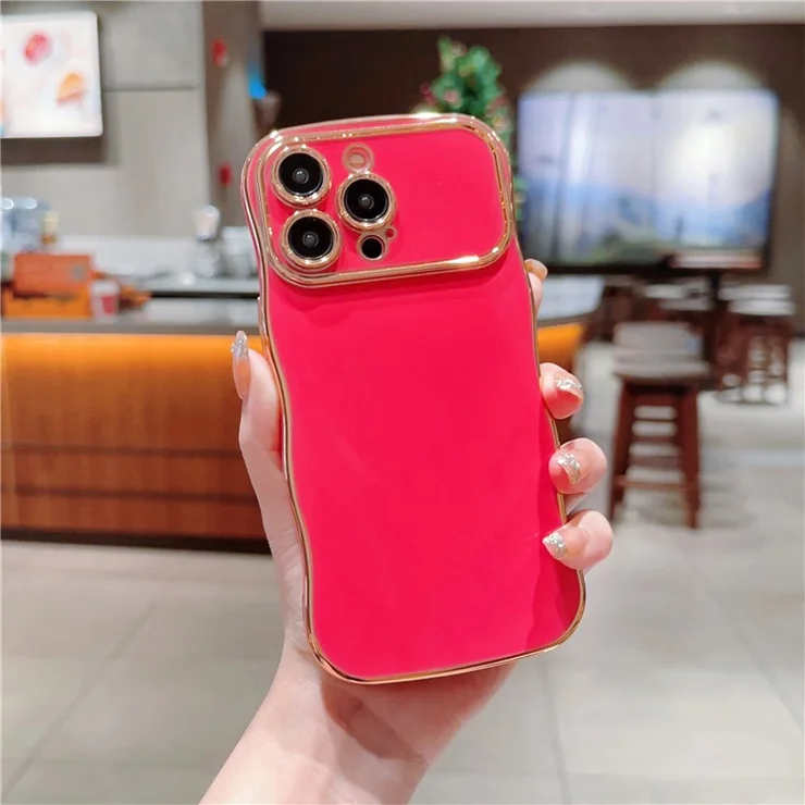 For iPhone 13 Pro Max Case Curly Wave Frame Shape Electroplating TPU Back Cover - Rose
