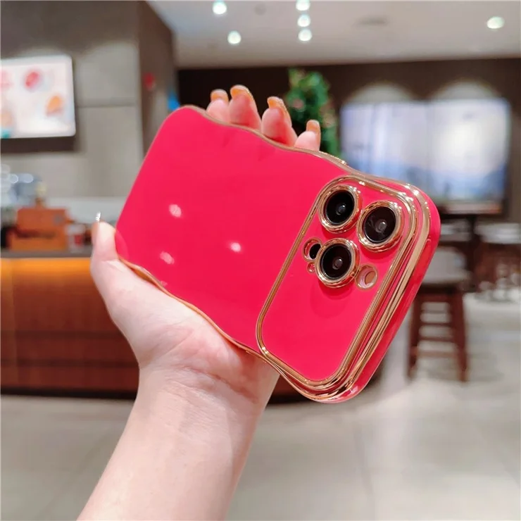 For iPhone 13 Pro Case Curly Wave Frame Shape Electroplating TPU Back Cover - Rose