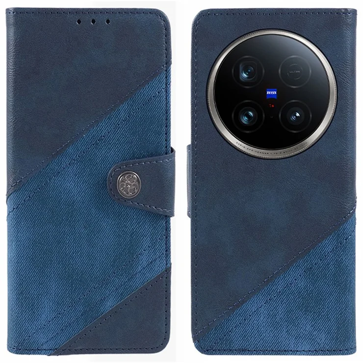 For vivo X100 Ultra 5G Case Folio Leather Phone Cover Crazy Gorse Texture Splicing - Dark Blue