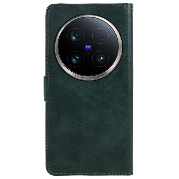 For vivo X100 Ultra 5G Case Calf Texture Leather Wallet Phone Cover with Stand Card Holder - Midnight Green