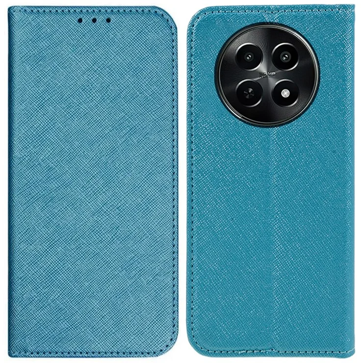 For Realme C65 5G Case Hidden Magnetic Leather Wallet Phone Cover Cross Texture - Sky Blue