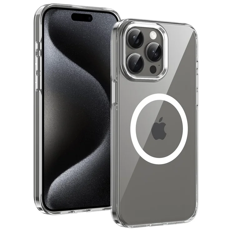 For iPhone 15 Pro Max Case Compatible with MagSafe Transparent PC Hard Back Phone Cover - Silver