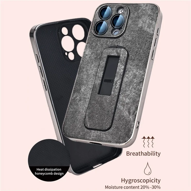 For iPhone 13 Pro Max Case Push-pull Kickstand PU Leather Phone Back Cover Camera Protection - Black