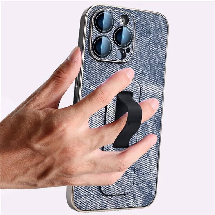 For iPhone 13 Pro Max Case Push-pull Kickstand PU Leather Phone Back Cover Camera Protection - Black