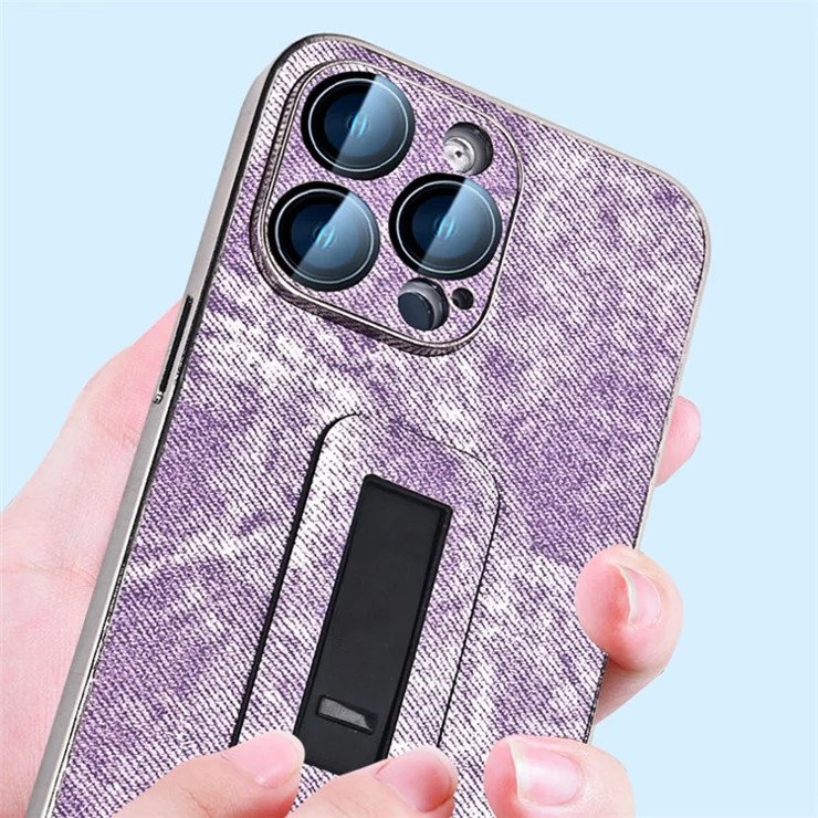 For iPhone 13 Pro Max Case Push-pull Kickstand PU Leather Phone Back Cover Camera Protection - Black