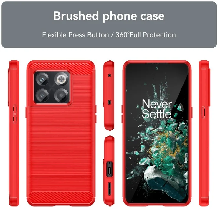 Carbon Fiber Texture Phone Case for OnePlus 10T 5G, Soft TPU Slim Fit Anti-dust Brushed Phone Cover - Red