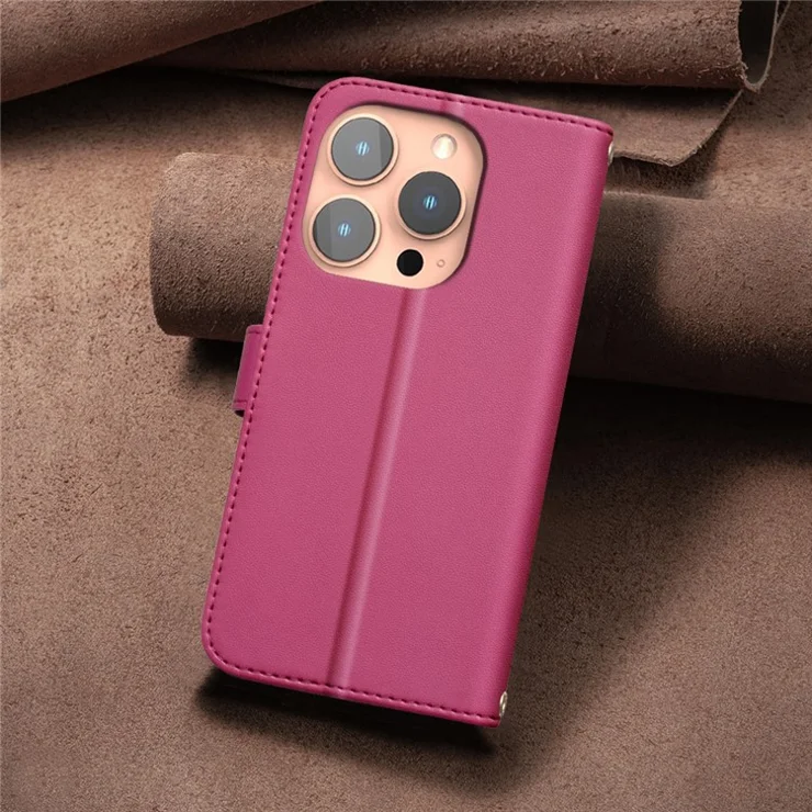 BINFEN COLOR BF34 for iPhone 15 Pro Max Case Square Grid Leather Cover 3 Card Slots - Red