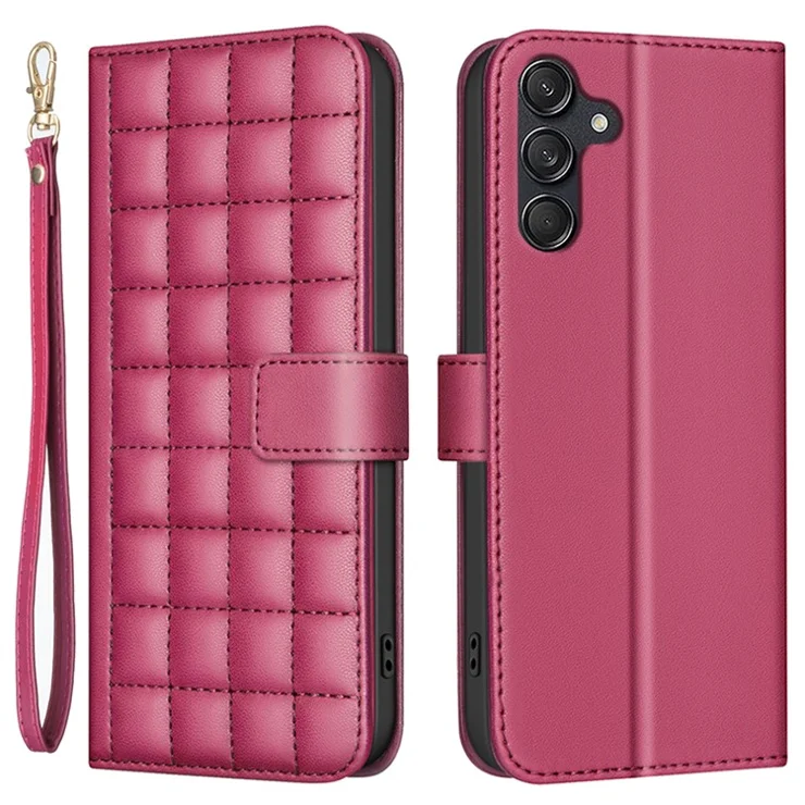 BINFEN COLOR BF34 for Samsung Galaxy S23 FE Wallet Case PU Leather Square Grid Cover - Red