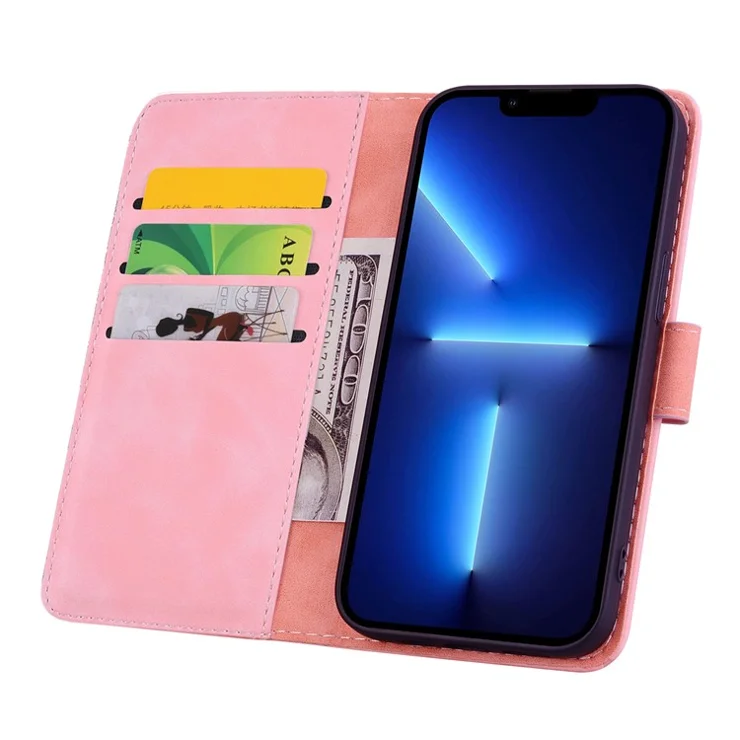 For iPhone 16 Pro Max Case PU Leather Wallet Flip Phone Cover Flower Imprinted - Pink