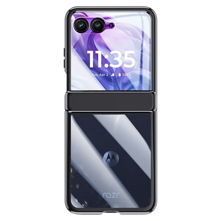 For Motorola Razr 50 5G Case PC+Acrylic Phone Cover with Rear Small Screen Protector Hinge Protection - Black