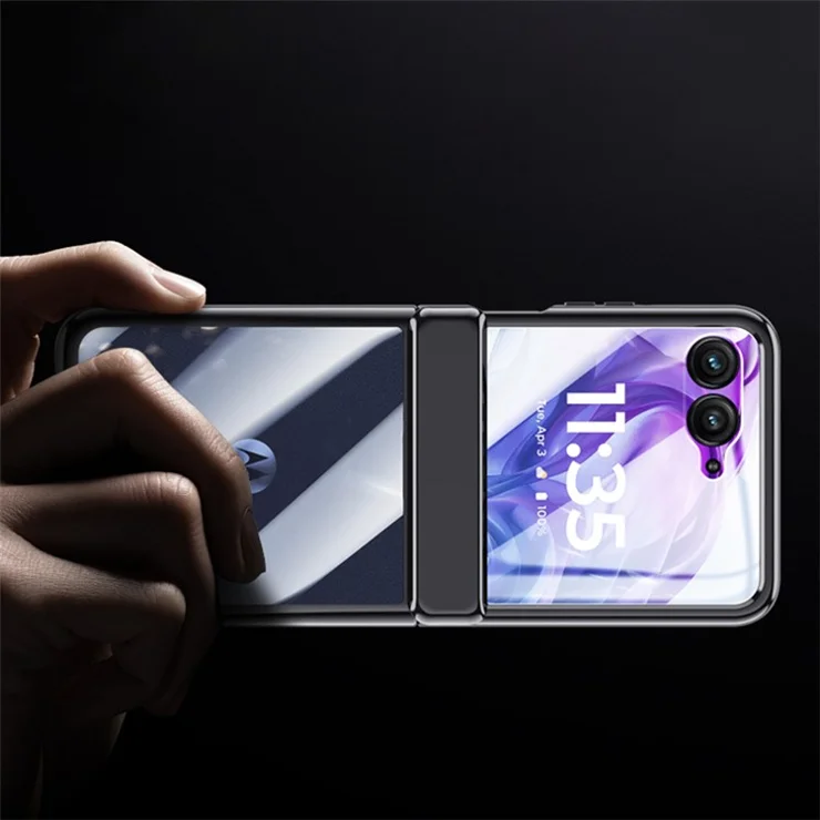 For Motorola Razr 50 5G Case PC+Acrylic Phone Cover with Rear Small Screen Protector Hinge Protection - Black
