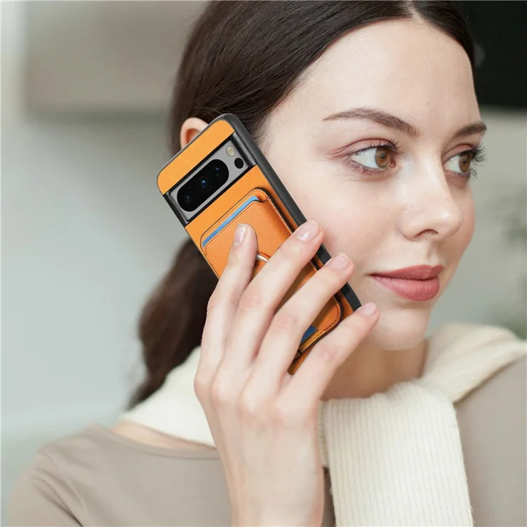For Google Pixel 8 Pro Magnetic Case Detachable Card Holder Leather+TPU Phone Cover - Orange