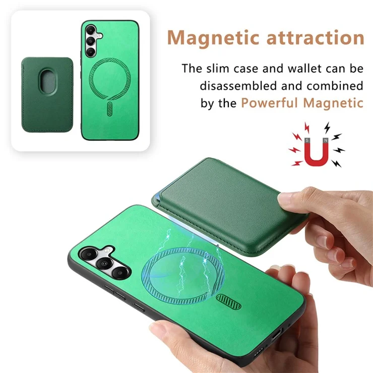 B2 For Samsung Galaxy A05s 4G Magnetic Phone Case Card Bag PU Leather Back Cover - Green