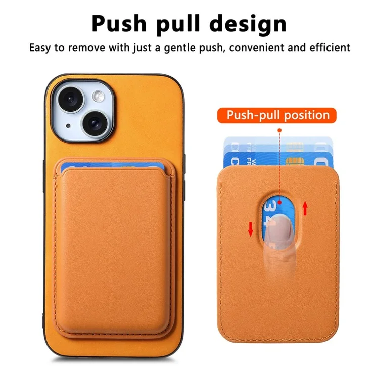 B2 For iPhone 13 Magnetic Phone Case Leather Back Phone Cover Detachable Card Bag - Orange