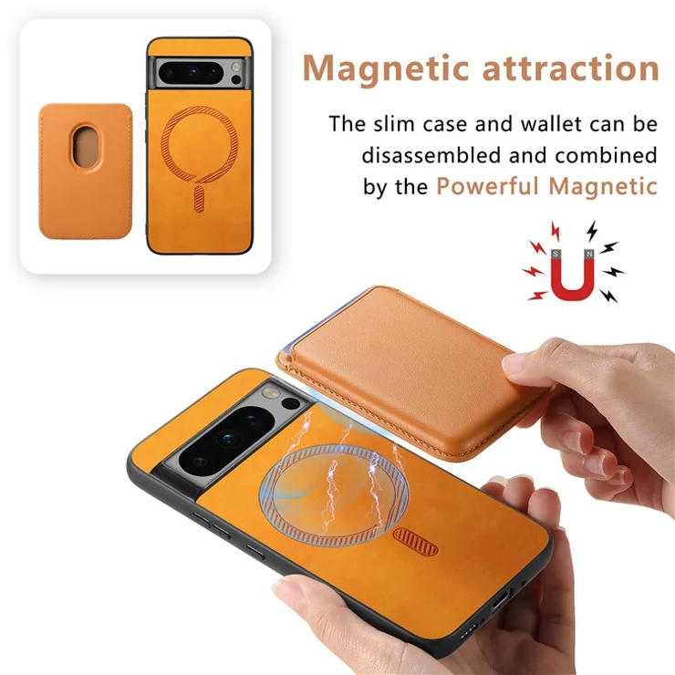 B2 For Google Pixel 8 Pro Case Card Bag Magnetic Phone Cover Detachable 2-in-1 - Orange