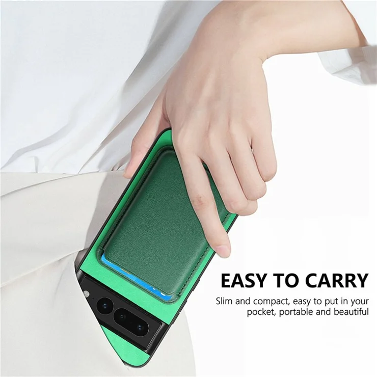 B2 For Google Pixel 7 Pro 5G Magnetic Case Card Holder PU Leather+TPU Phone Cover - Green