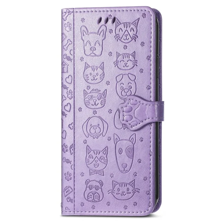 For T-Mobile REVVL 7 Pro Case Cute Cat Dog Pattern PU Leather Phone Cover - Light Purple