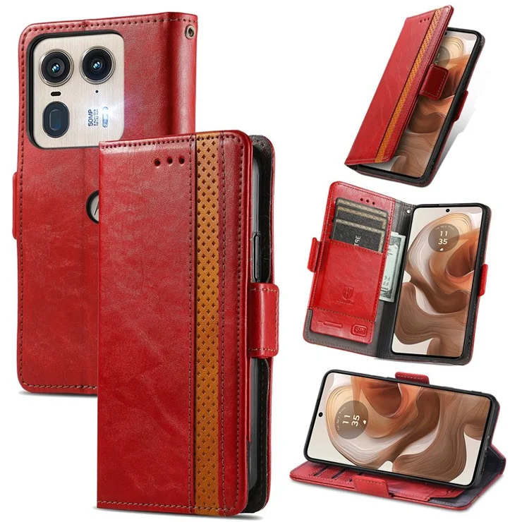 For Motorola Edge 50 Ultra 5G / Moto X50 Ultra 5G Phone Cases CASENEO PU Leather Cover Stand with RFID Blocking Wallet - Red
