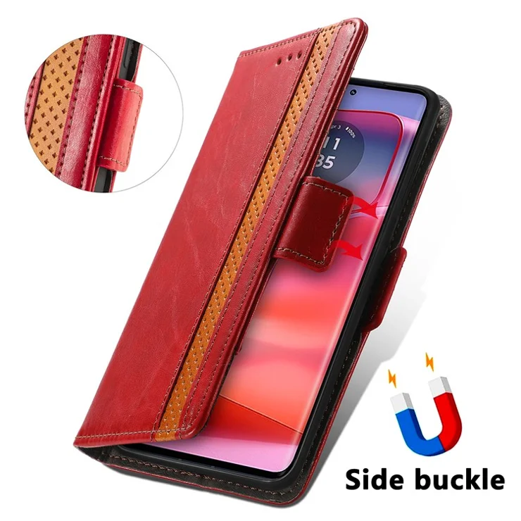 For Motorola Edge 50 Fusion 5G Phone Cases CASENEO PU Leather Cover Stand with RFID Blocking Wallet - Red