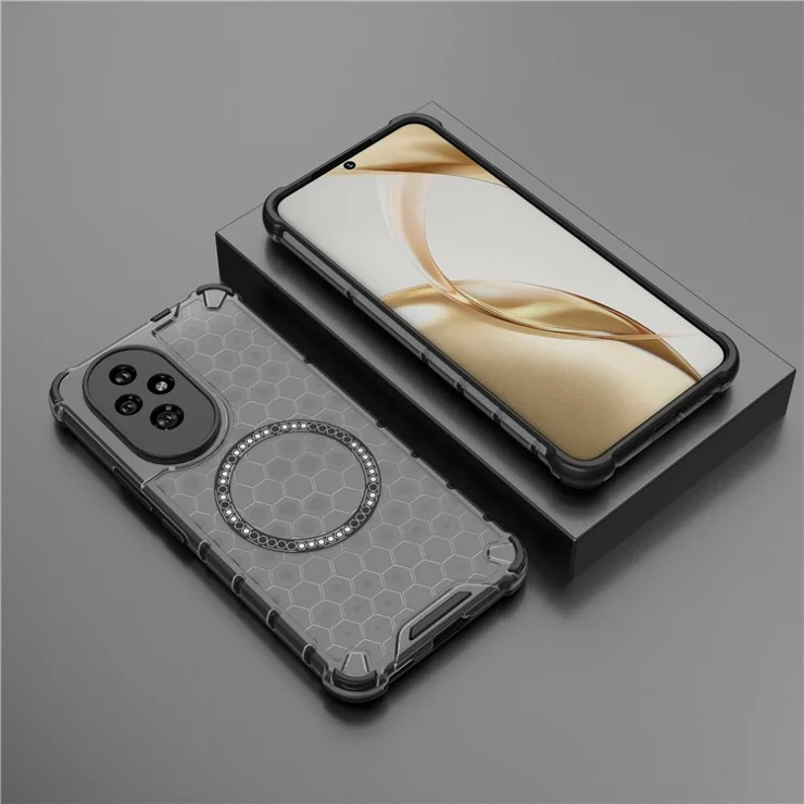 For Honor 200 5G Magnetic Case TPU+PC Phone Cover Honeycomb Shape - Grey