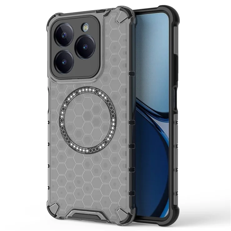 For Realme C61 4G / C63 4G / Narzo N63 4G Magnetic Case TPU+PC Honeycomb Phone Cover - Grey