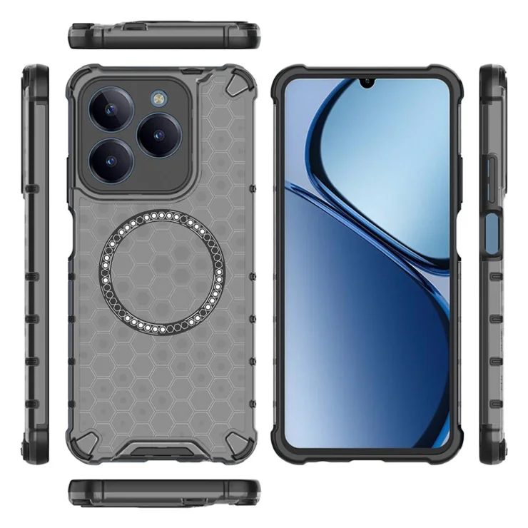 For Realme C61 4G / C63 4G / Narzo N63 4G Magnetic Case TPU+PC Honeycomb Phone Cover - Grey