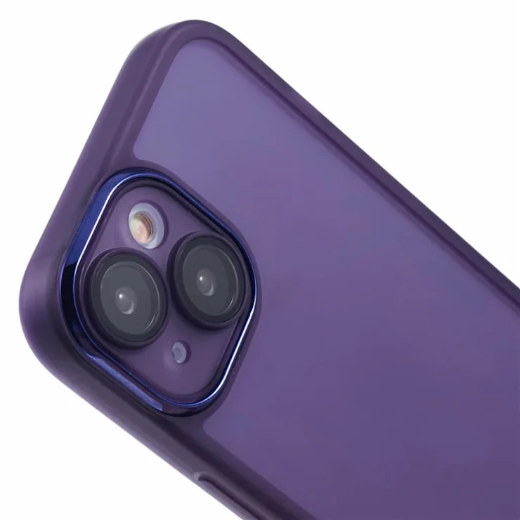 DKSM Series For iPhone 14 Case Electroplated Camera Frame TPU Phone Cover - Transparent Purple