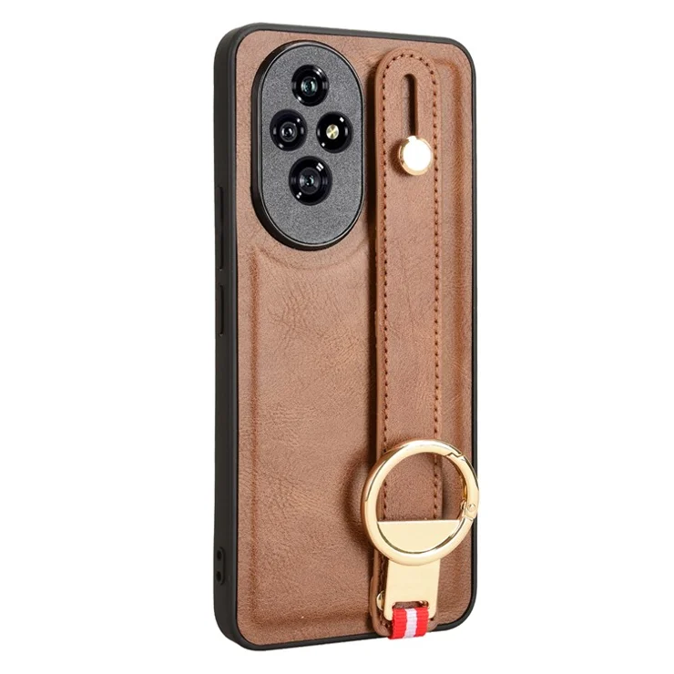 For Honor 200 Pro 5G Case Bottle Opener Wristband Kickstand Leather Back Cover - Brown
