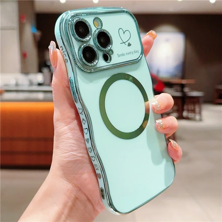 For iPhone 14 Pro Magnetic Case Cute Wave Frame TPU Phone Cover Cute Wave Frame - Green