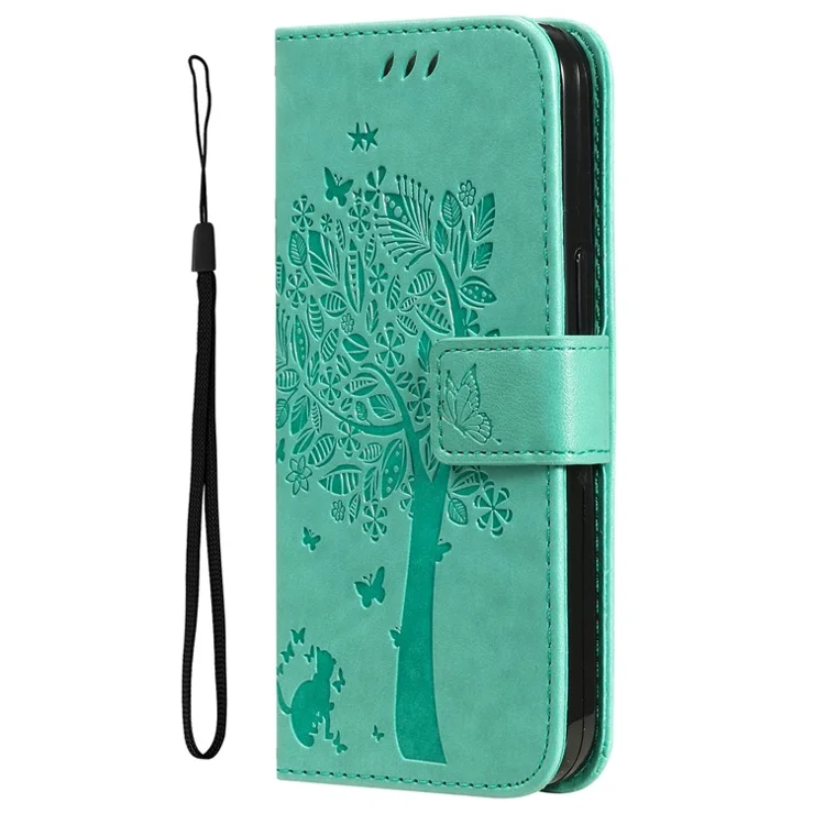 For OnePlus 12R 5G / Ace 3 5G Phone Case with Stand Cat Tree Pattern Leather Wallet Mobile Cover - Green
