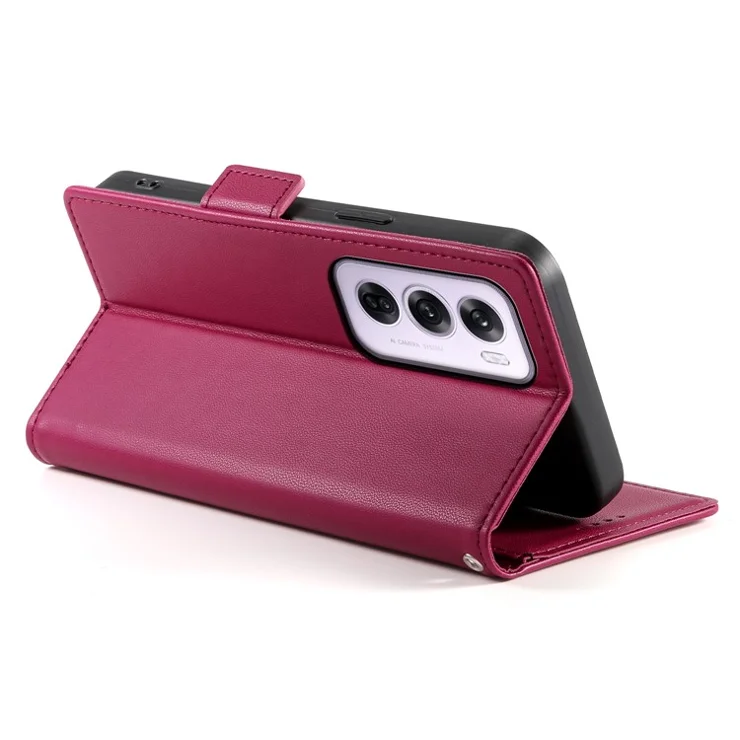 DF-010 For Oppo Reno12 Pro 5G (Global) Case PU Leather Stand Phone Cover with Wallet - Wine Red