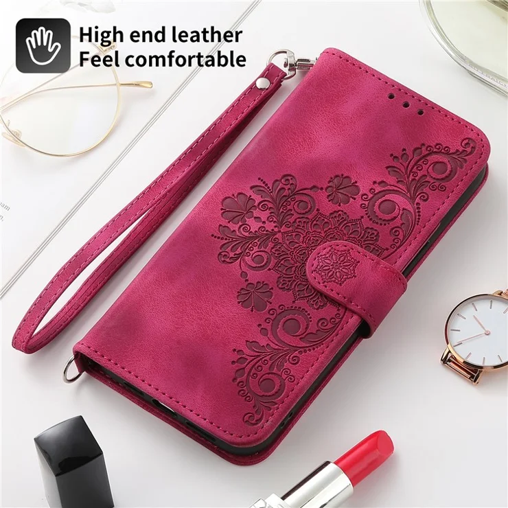 For Xiaomi Poco F6 Pro 5G / Redmi K70 5G / K70 Pro 5G Wallet Case Flower Pattern PU Leather Phone Cover - Wine Red