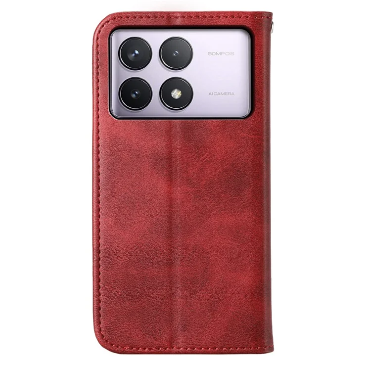 For Xiaomi Poco F6 Pro 5G / Redmi K70 5G / K70 Pro 5G Wallet Phone Case Calf Texture PU Leather Flip Cover - Red
