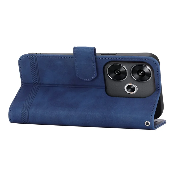 DIERFENG DF-03 For Xiaomi Redmi Turbo 3 5G / Poco F6 5G Leather Case Lines Imprint Wallet Phone Cover - Blue