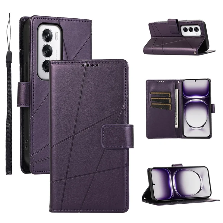 DF-06 For Oppo Reno12 5G (Global) Wallet Phone Case Line Imprint Leather Flip Cover - Purple