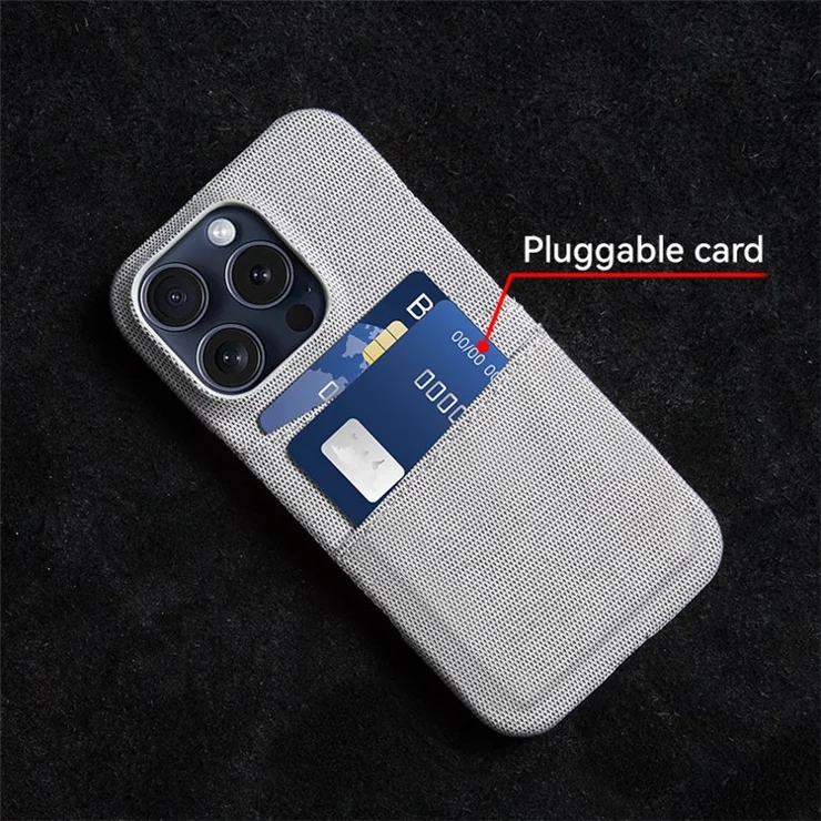 For iPhone 16 Pro Max Case Cloth + PC Hard Phone Cover with Dual Card Slots - Black