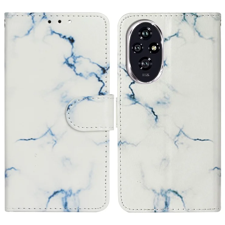 For Honor 200 5G Case Leather Pattern Design Flip Wallet Phone Cover - White Marble