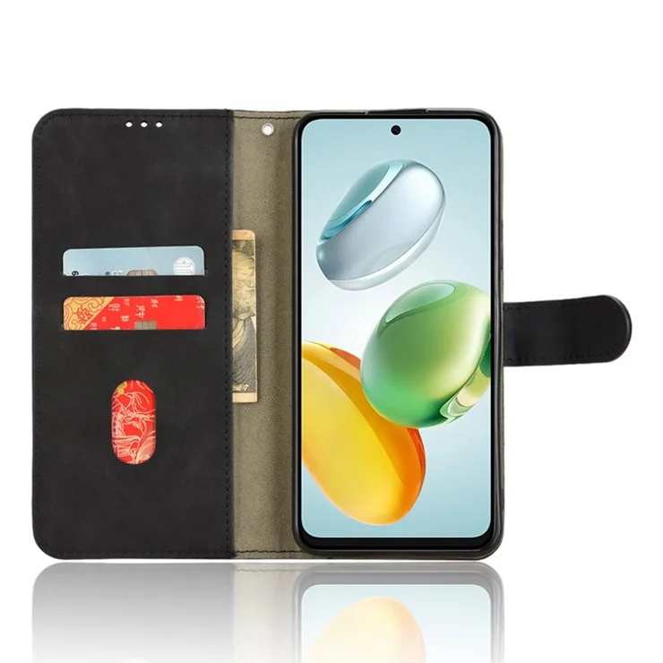 For Honor Play 60 Plus 5G Leather Case Skin-Feel Anti-Scratch Wallet Phone Cover - Black