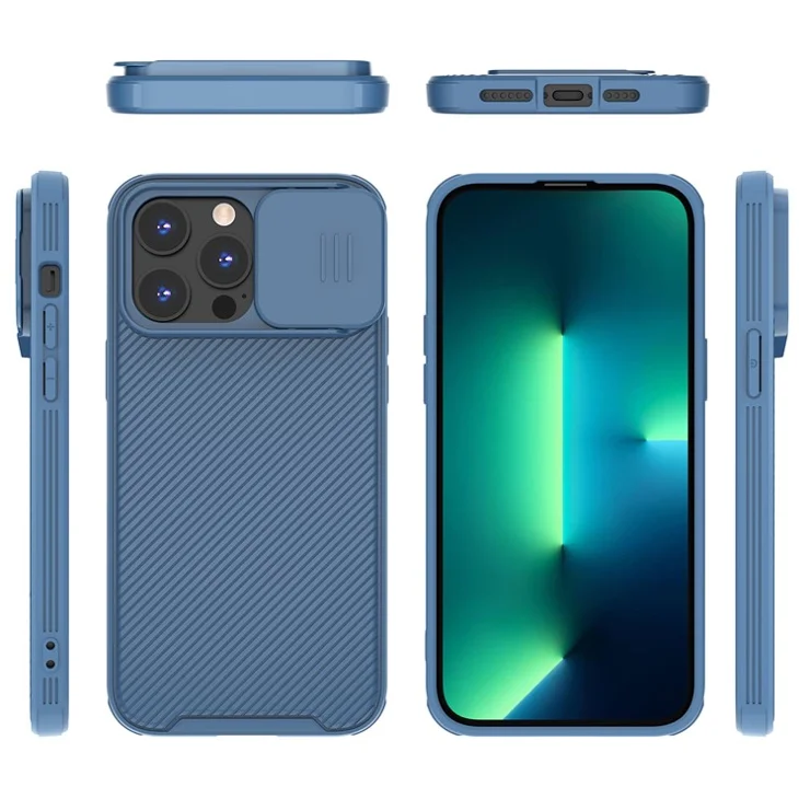 For iPhone 15 Pro Max Case PC+TPU Magnetic Phone Shell with Slide Camera Cover - Blue
