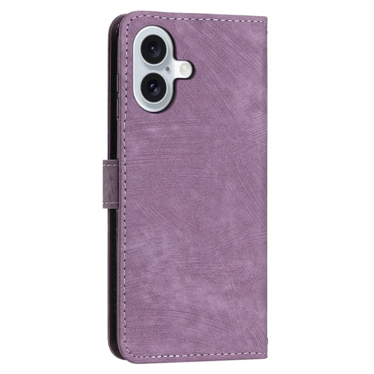 For iPhone 16 Plus Case Flip Wallet Protective Lines Leather Phone Cover - Purple