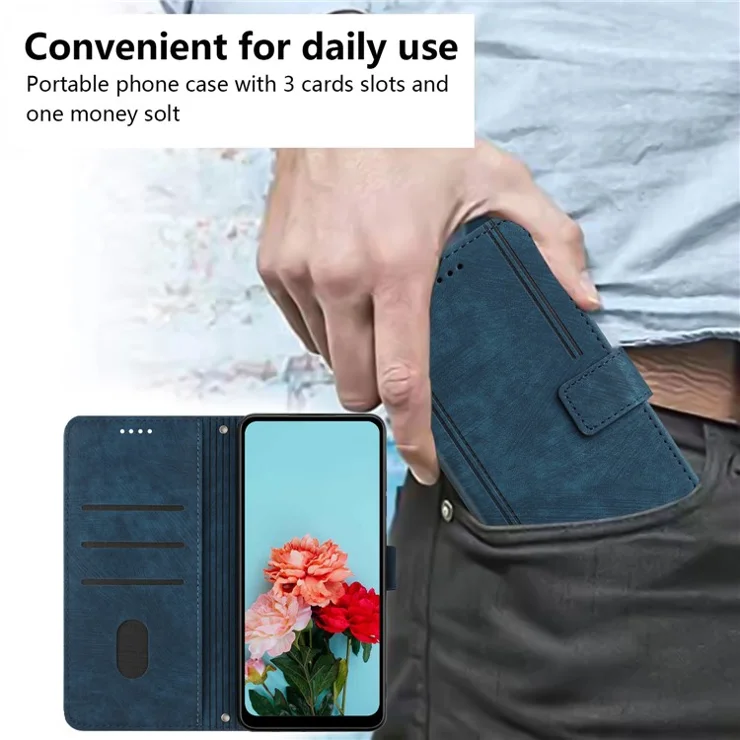 For TECNO Pova 6 Neo Case Lines Skin-Friendly Leather Flip Wallet Phone Cover - Sapphire