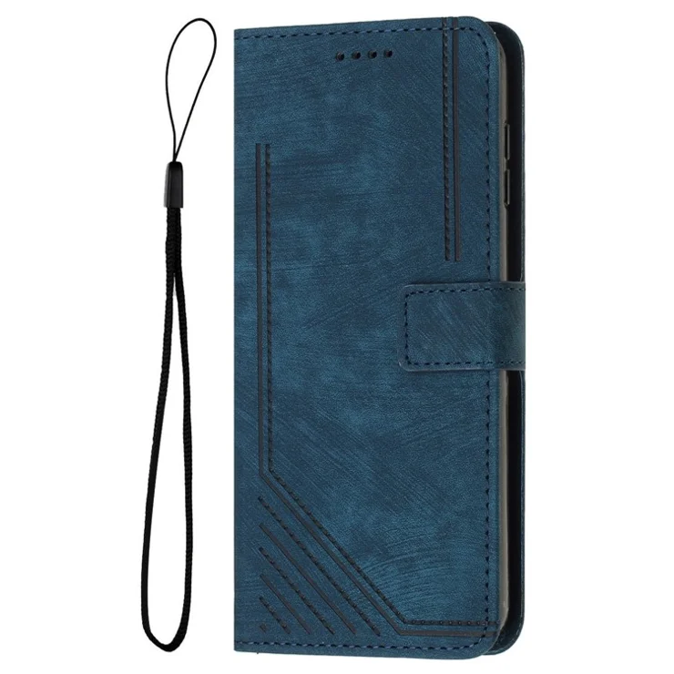 For Motorola Moto G85 5G Case Lines Leather Skin Touch Feeling Wallet Phone Cover - Sapphire