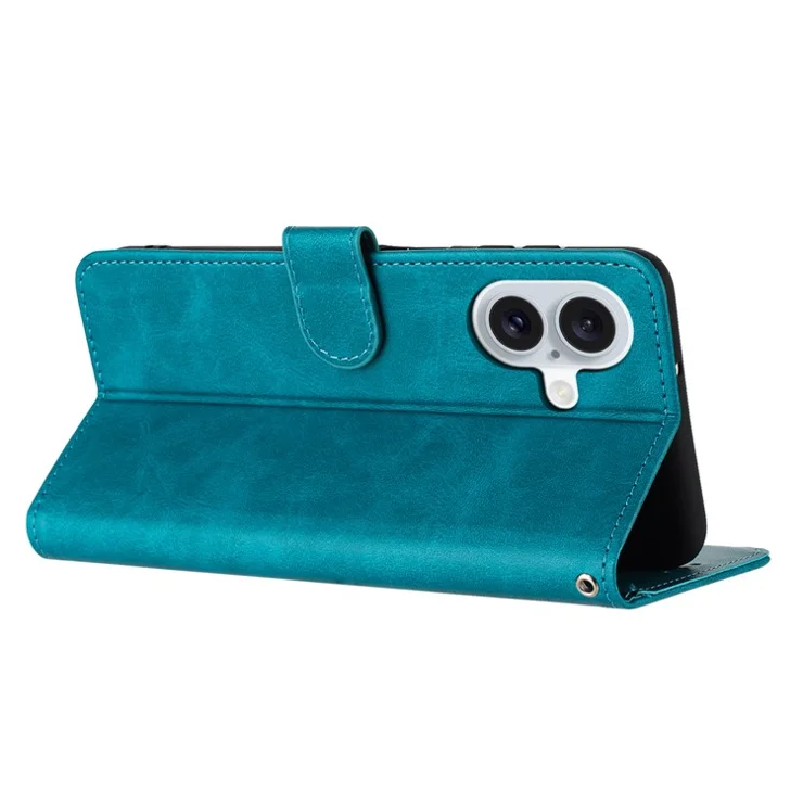 For iPhone 16 Plus Case PU Leather Flip Phone Cover Calf Texture Handbag - Green