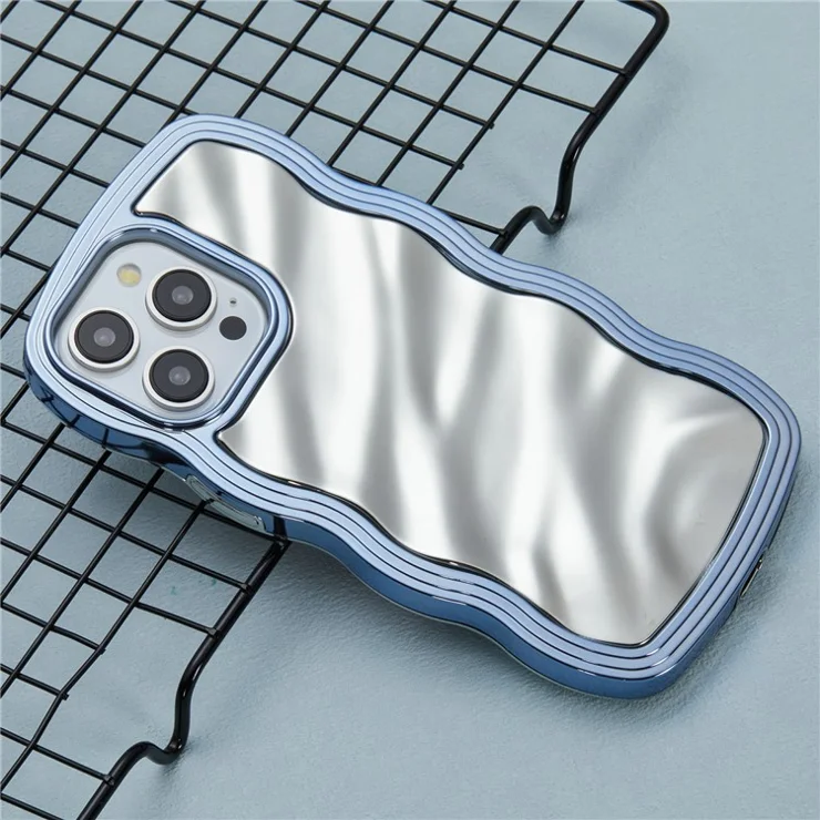 WT Series For iPhone 12 / 12 Pro Electroplating Case Curly Wave Frame Soft TPU Phone Cover - Sky Blue