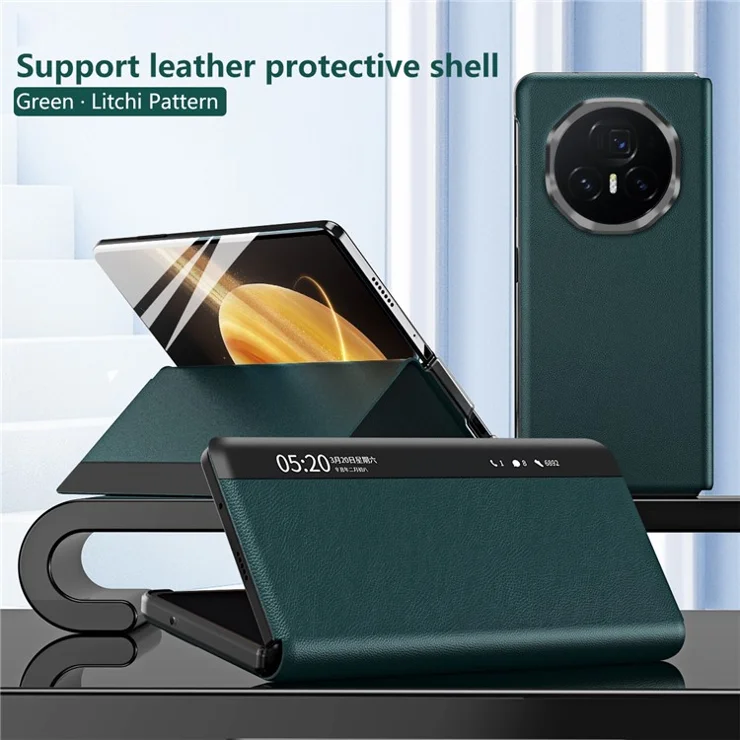 For Honor Magic V3 5G Case View Window PU Leather Stand Smart Phone Cover - Green